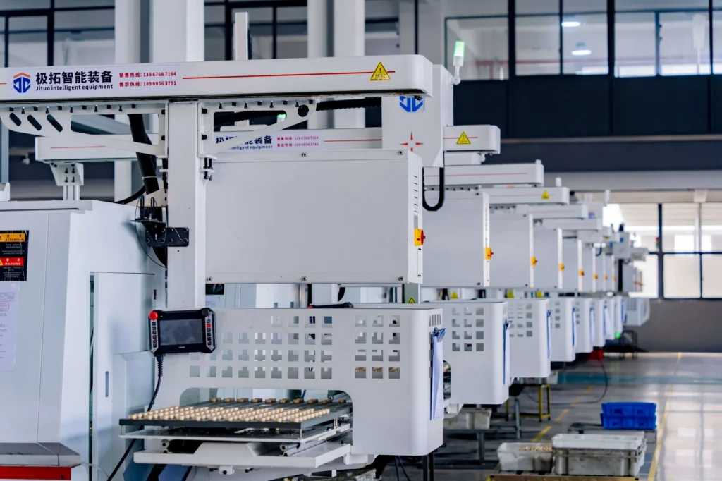 White industrial testing equipment cabinet in factory