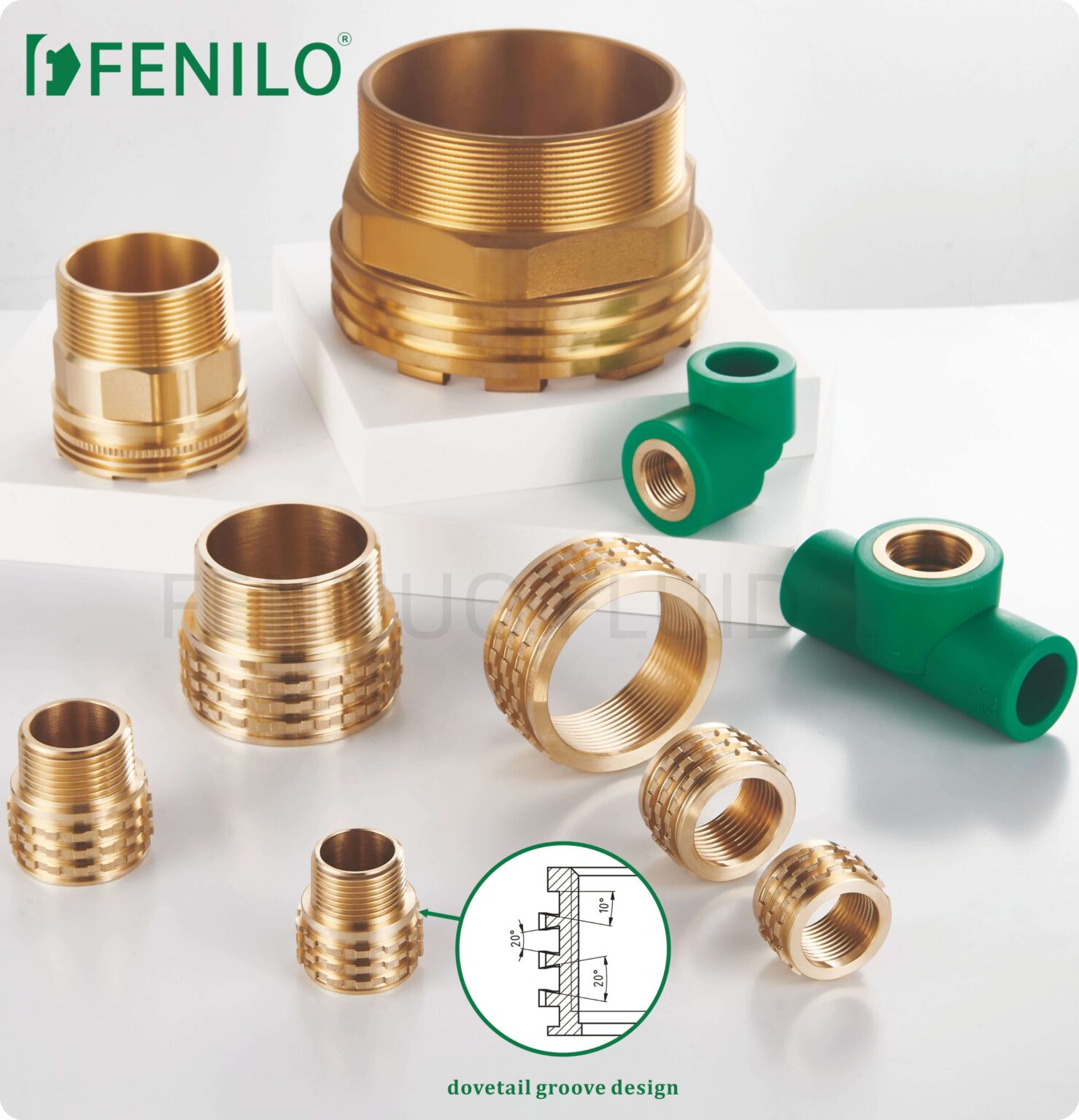 Brass insert plumbing fitting close-up