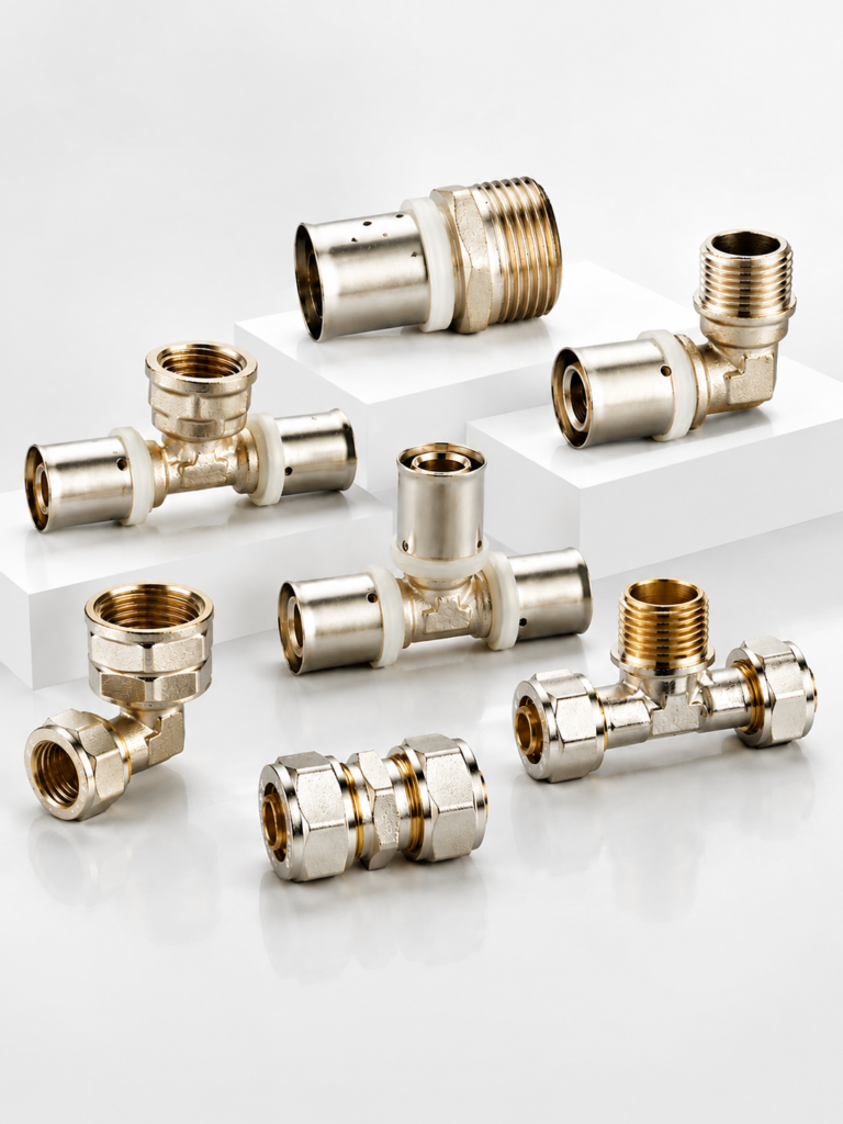 Two brass compression pipe fittings